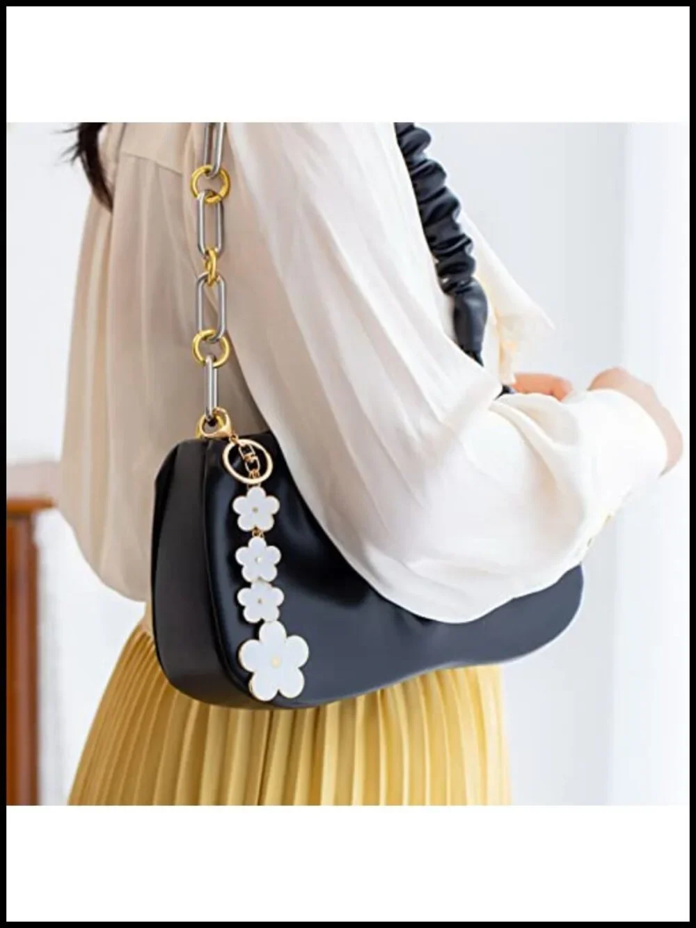 Flower Purse Charm Gold Plated Alloy Keychain Handbag Accessory Gift for Women